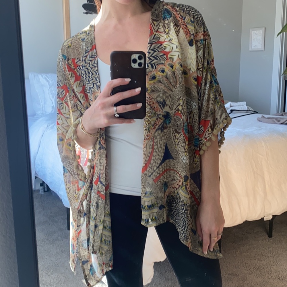 Bohemian sheer wrap - feather print, like new